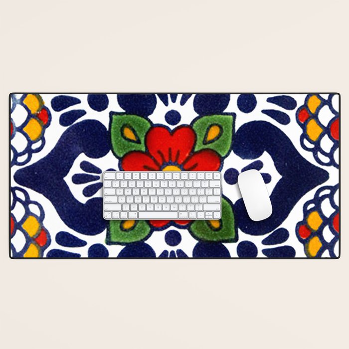talavera mexican tile in blu Desk Mat Gallery Image 1