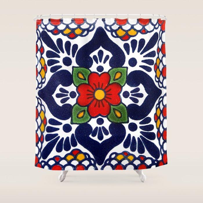 talavera mexican tile in blu Shower Curtain Gallery Image 1