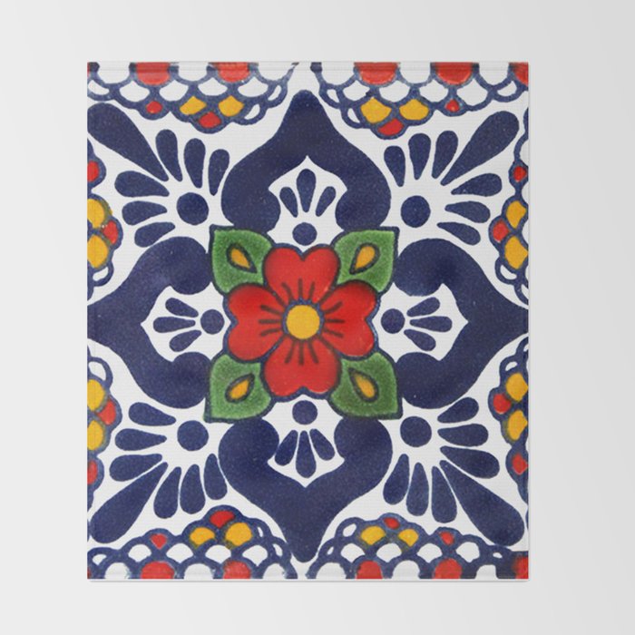 talavera mexican tile in blu Throw Blanket Gallery Image 2