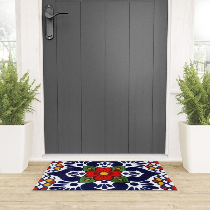 talavera mexican tile in blu Welcome Mat Gallery Image 3