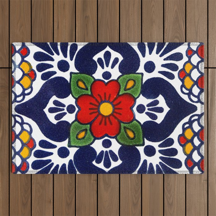 talavera mexican tile in blu Outdoor Rug Gallery Image 1