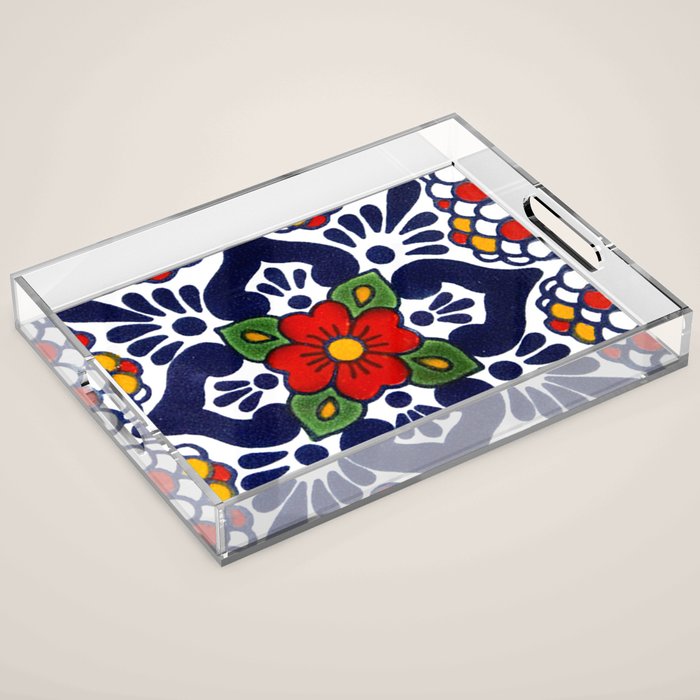 talavera mexican tile in blu Acrylic Tray Gallery Image 1