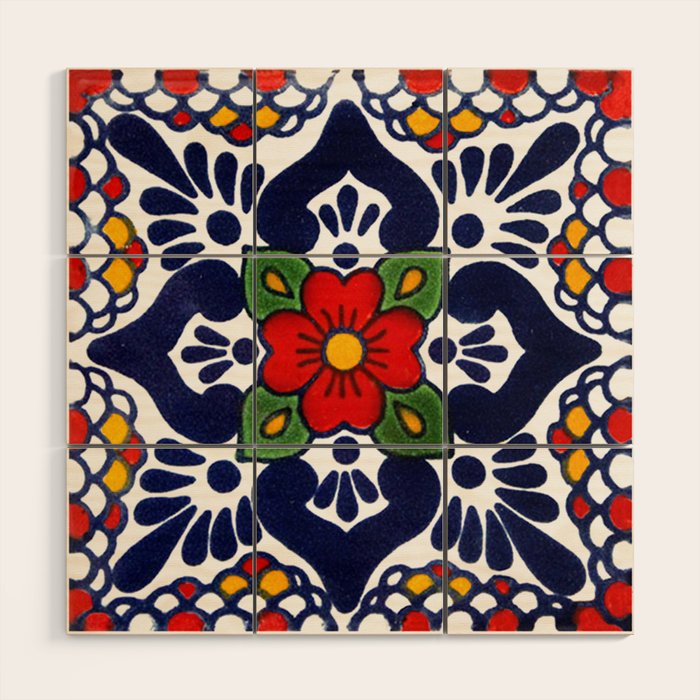 talavera mexican tile in blu Wood Wall Art Gallery Image 1