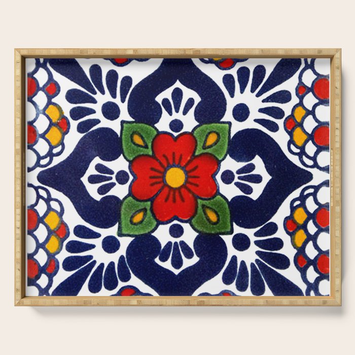 talavera mexican tile in blu Serving Tray Gallery Image 1