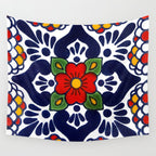 talavera mexican tile in blu Wall Tapestry Gallery Image 4