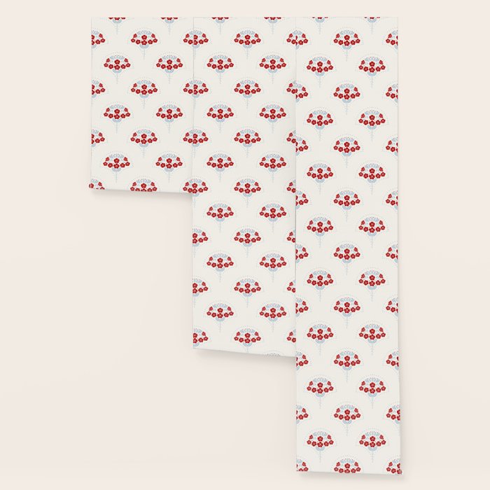 Heritage-Inspired Red and Blue Flowers Wallpaper Gallery Image 3