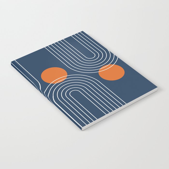 Mid Century Modern Geometric 83 in Navy Blue and Orange (Rainbow and Sun Abstraction) Notebook Gallery Image 1