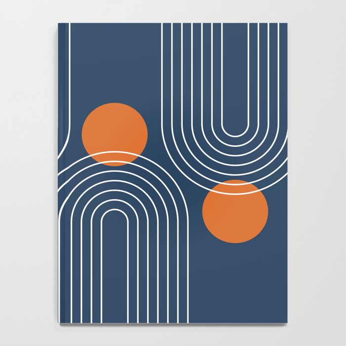 Mid Century Modern Geometric 83 in Navy Blue and Orange (Rainbow and Sun Abstraction) Notebook Gallery Image 4