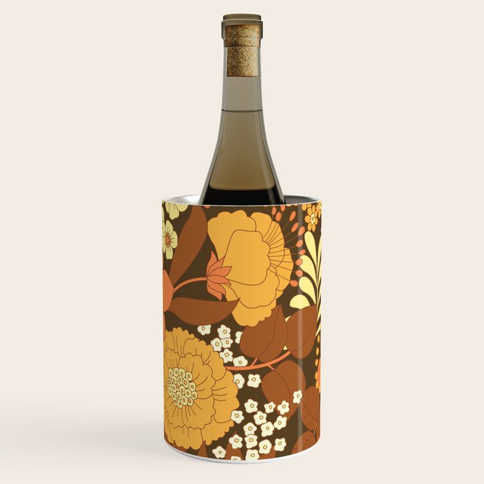 Brown, Yellow, Orange qnd Ivory Retro Flowers Wine Chiller Gallery Image 1