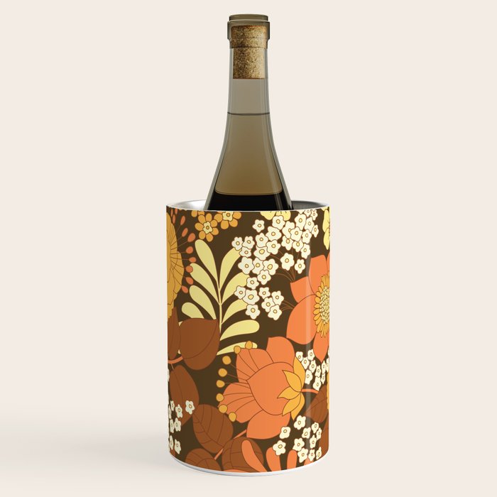 Brown, Yellow, Orange qnd Ivory Retro Flowers Wine Chiller Gallery Image 3