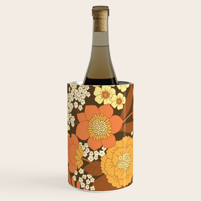 Brown, Yellow, Orange qnd Ivory Retro Flowers Wine Chiller Gallery Image 2