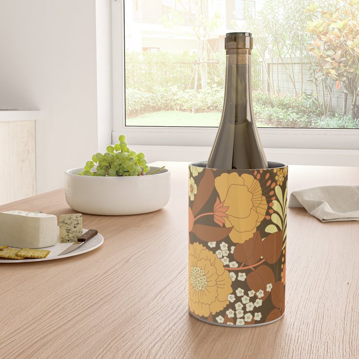 Brown, Yellow, Orange qnd Ivory Retro Flowers Wine Chiller Gallery Image 4
