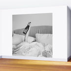 Champagne In Bed - Black And White Photography - Girl With Alcohol Bottle In Hand Photograph - Photo Wall Mural Gallery Image 2