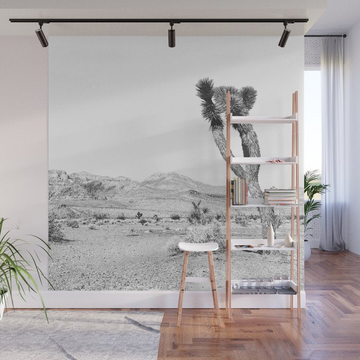 Vintage Desert Scape B&W // Cactus Nature Summer Sun Landscape Black and White Photography Wall Mural Gallery Image 1