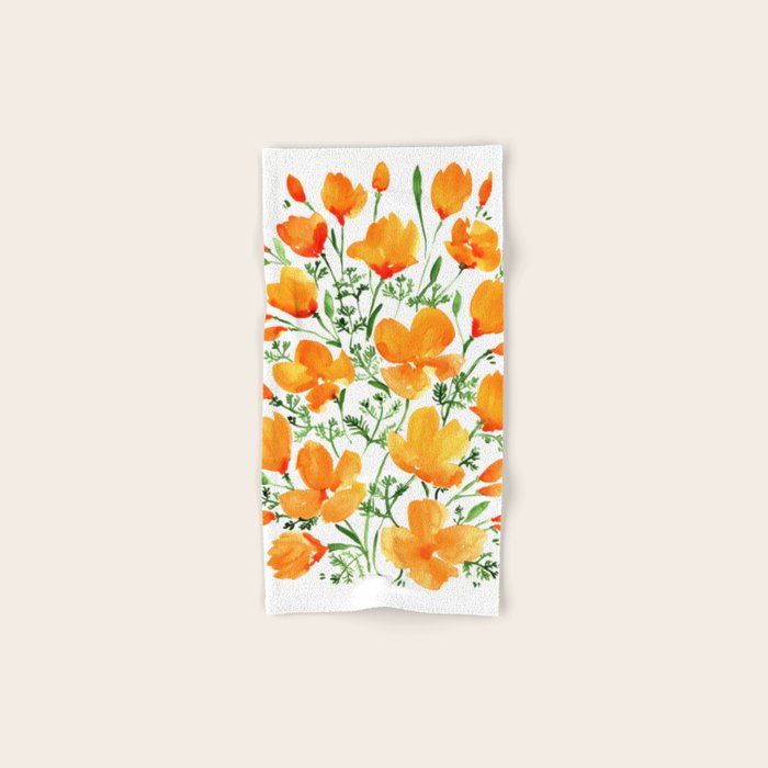 Watercolor California poppies Bath Towel Gallery Image 1