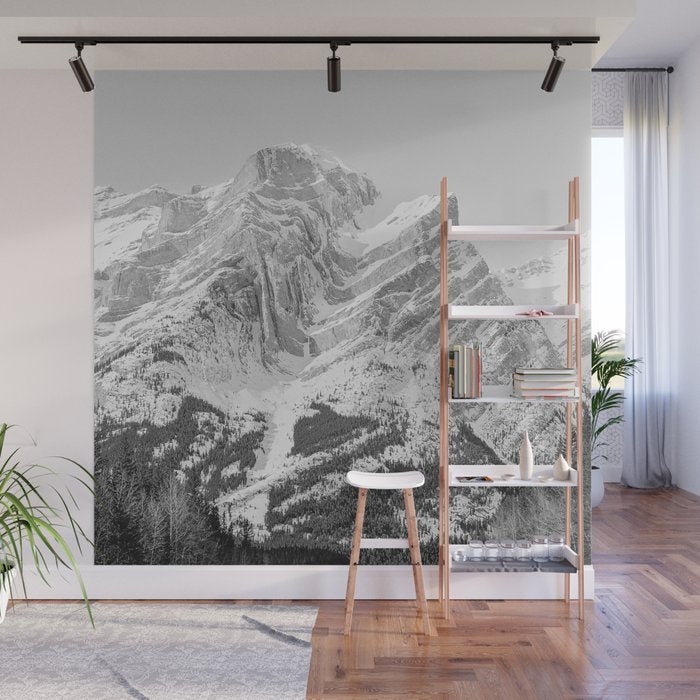 Rocky Mountains Black and White Wall Mural Gallery Image 1