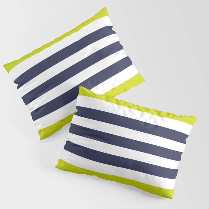 Modern Classy Navy Blue Lime Green STRIPES Pillow Sham Gallery Image 1