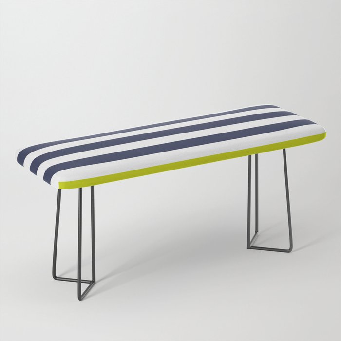 Modern Classy Navy Blue Lime Green STRIPES Bench Gallery Image 1