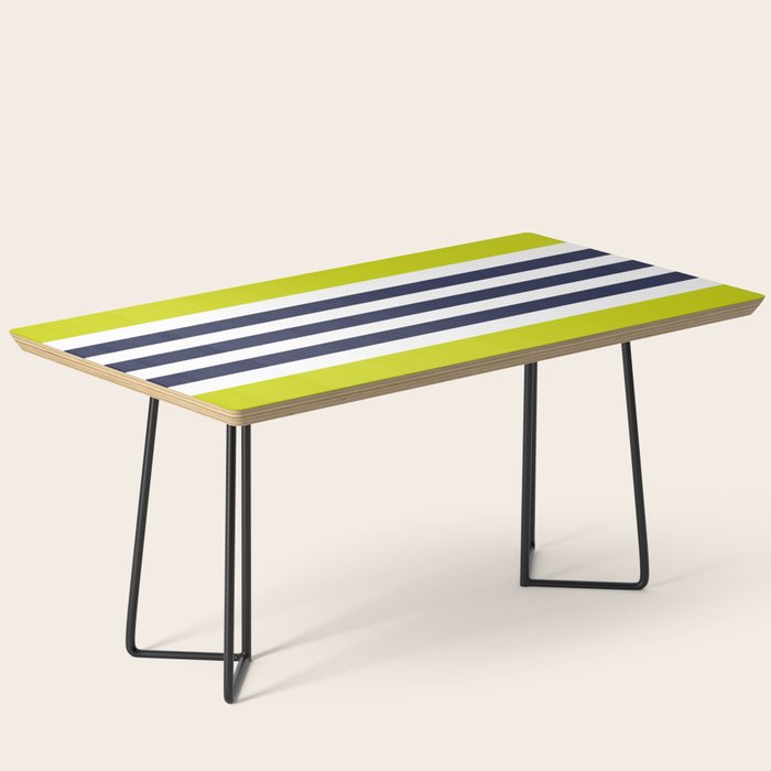 Modern Classy Navy Blue Lime Green STRIPES Coffee Table Gallery Image 1