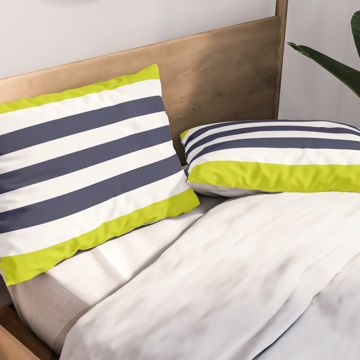 Modern Classy Navy Blue Lime Green STRIPES Pillow Sham Gallery Image 2