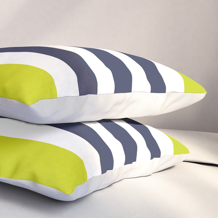 Modern Classy Navy Blue Lime Green STRIPES Pillow Sham Gallery Image 3