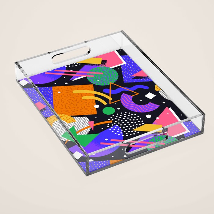 Colorful retro 90s abstract memphis shape pattern Acrylic Tray Gallery Image 1