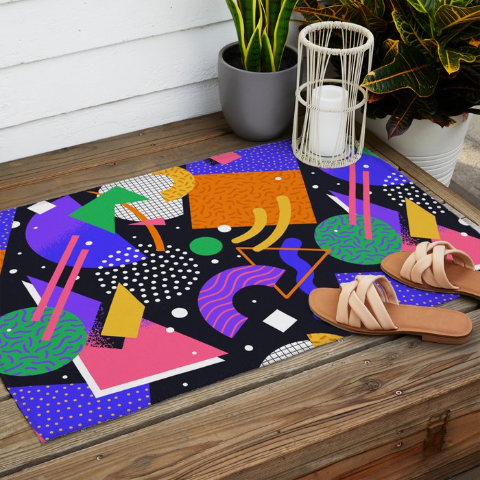 Colorful retro 90s abstract memphis shape pattern Outdoor Rug Gallery Image 2