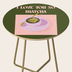 I love you so matcha - a matcha latte illustration in forest green and pink Side Table Gallery Image 2