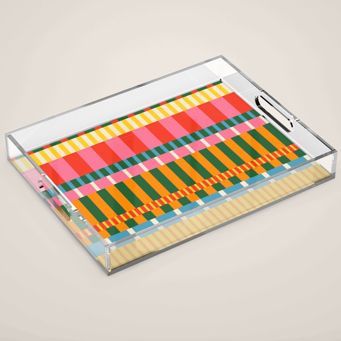 Midcentury Modern Blocks of Stripes colorful pattern Acrylic Tray Gallery Image 1