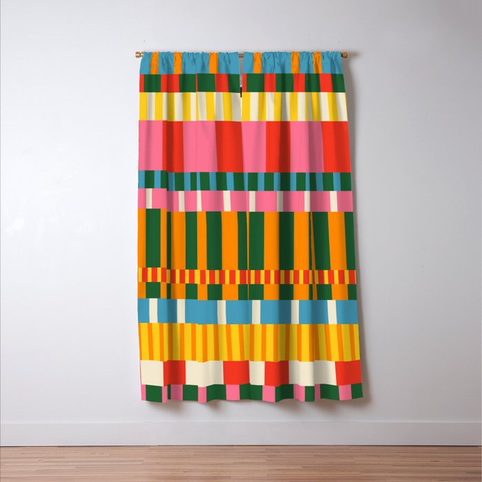 Midcentury Modern Blocks of Stripes colorful pattern Window Curtain Gallery Image 3