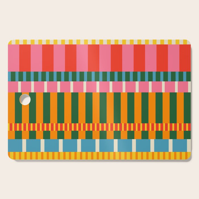 Midcentury Modern Blocks of Stripes colorful pattern Cutting Board Gallery Image 1