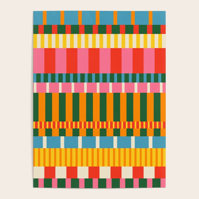 Midcentury Modern Blocks of Stripes colorful pattern Poster Gallery Image 4