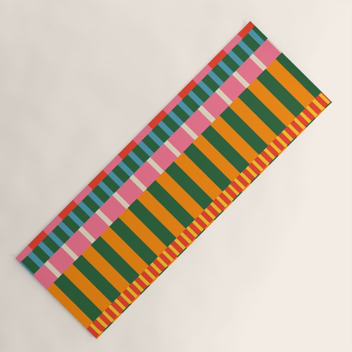 Midcentury Modern Blocks of Stripes colorful pattern Yoga Mat Gallery Image 1