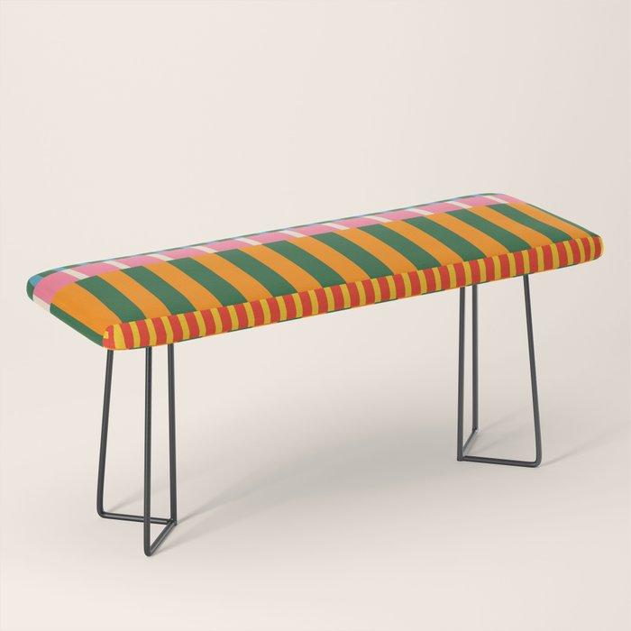 Midcentury Modern Blocks of Stripes colorful pattern Bench Gallery Image 1
