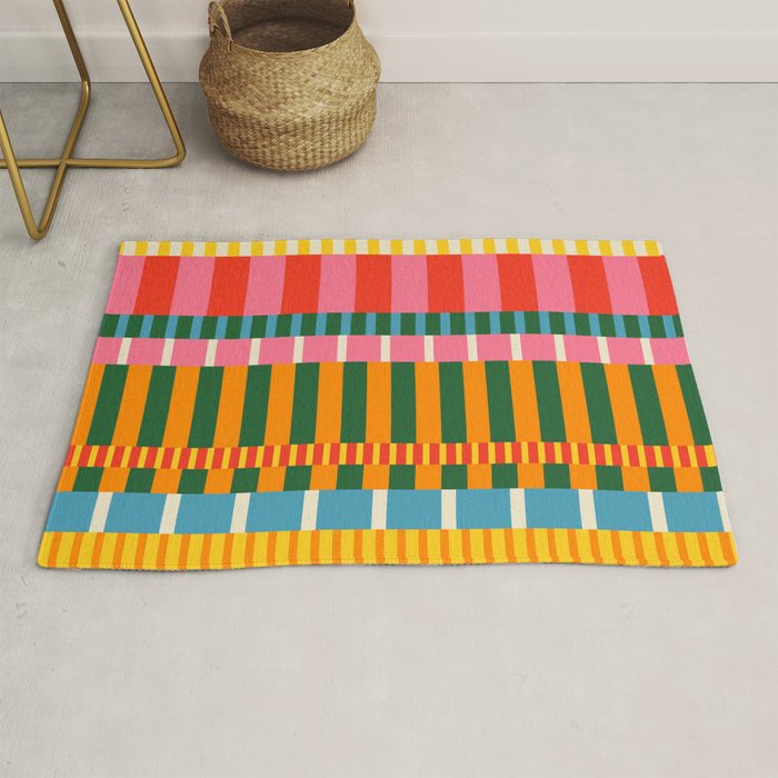 Midcentury Modern Blocks of Stripes colorful pattern Rug Gallery Image 1