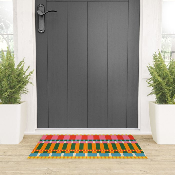 Midcentury Modern Blocks of Stripes colorful pattern Welcome Mat Gallery Image 3