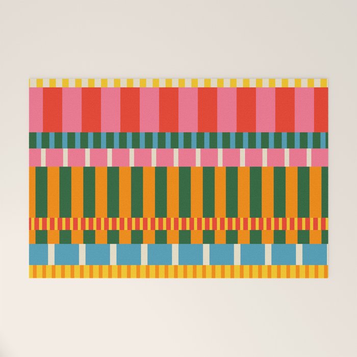 Midcentury Modern Blocks of Stripes colorful pattern Welcome Mat Gallery Image 1