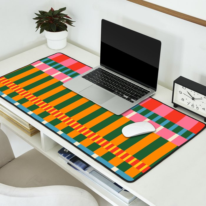 Midcentury Modern Blocks of Stripes colorful pattern Desk Mat Gallery Image 2