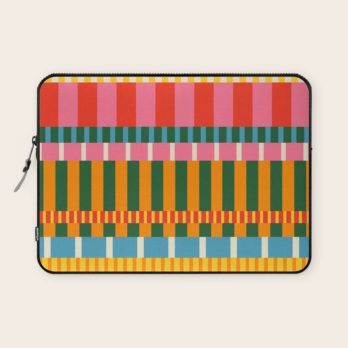 Midcentury Modern Blocks of Stripes colorful pattern Laptop Sleeve Gallery Image 1