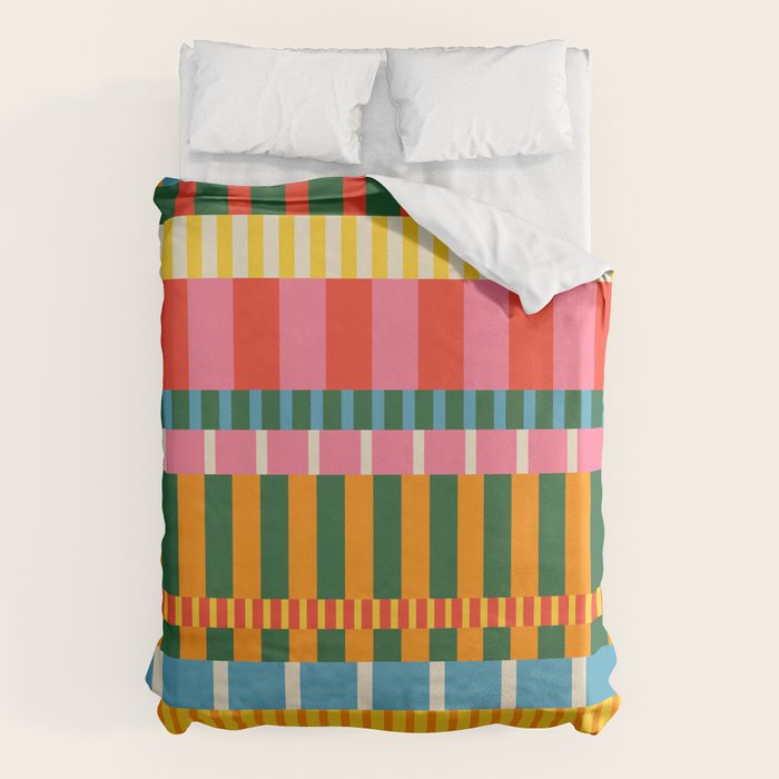 Midcentury Modern Blocks of Stripes colorful pattern Duvet Cover Gallery Image 6