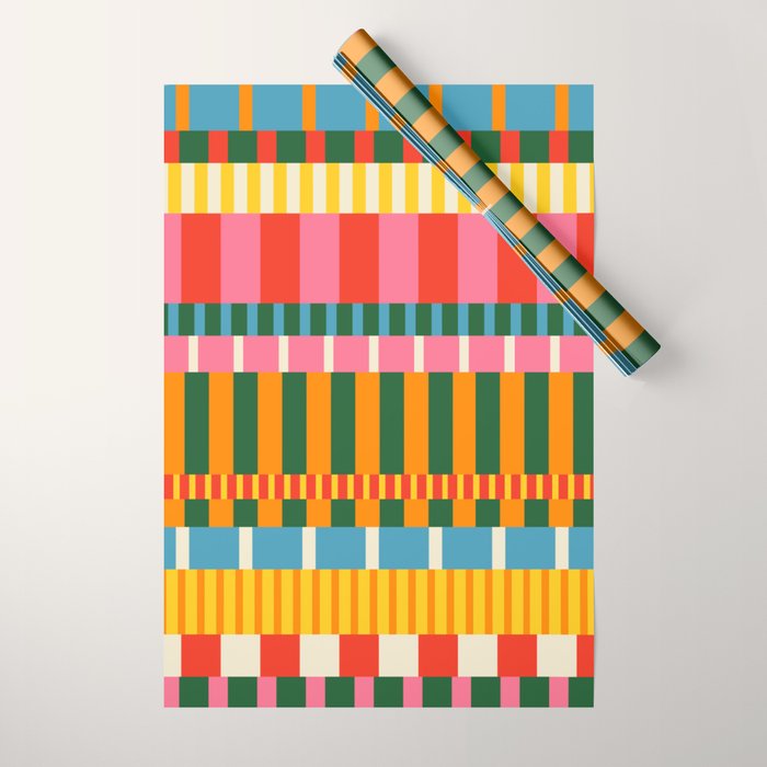 Midcentury Modern Blocks of Stripes colorful pattern Wrapping Paper Gallery Image 1