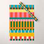 Midcentury Modern Blocks of Stripes colorful pattern Wrapping Paper Gallery Image 1