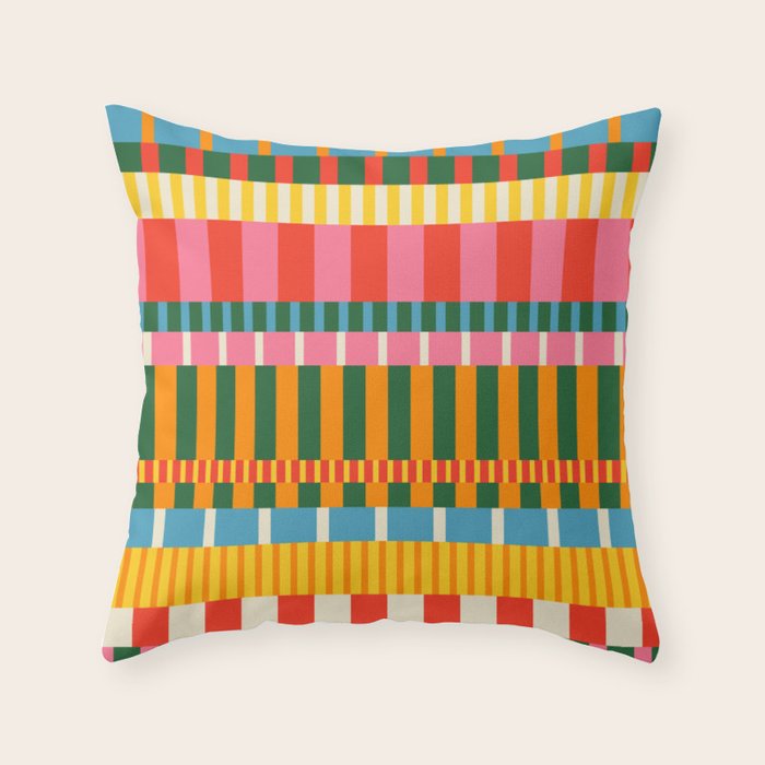 Midcentury Modern Blocks of Stripes colorful pattern Throw Pillow Gallery Image 1