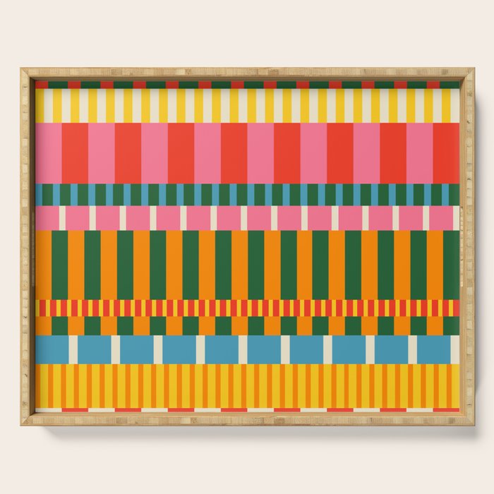 Midcentury Modern Blocks of Stripes colorful pattern Serving Tray Gallery Image 1