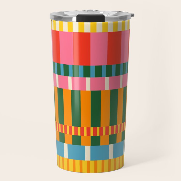 Midcentury Modern Blocks of Stripes colorful pattern Travel Mug Gallery Image 1
