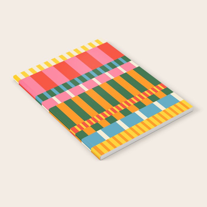Midcentury Modern Blocks of Stripes colorful pattern Notebook Gallery Image 1