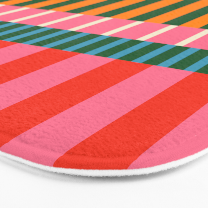 Midcentury Modern Blocks of Stripes colorful pattern Bath Mat Gallery Image 3