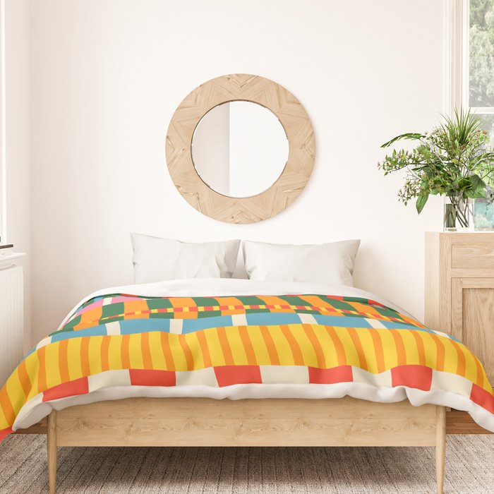 Midcentury Modern Blocks of Stripes colorful pattern Duvet Cover Gallery Image 3