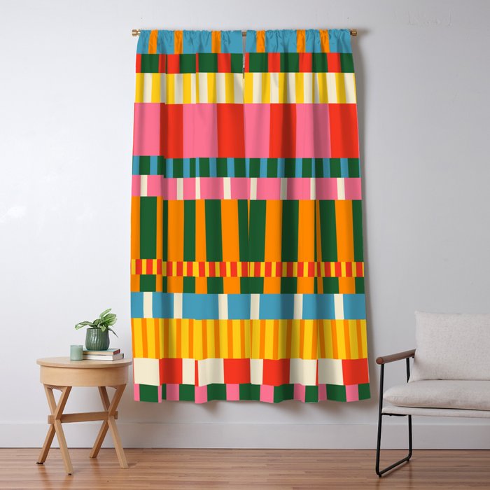 Midcentury Modern Blocks of Stripes colorful pattern Window Curtain Gallery Image 1