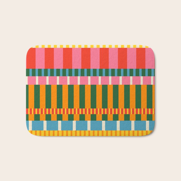 Midcentury Modern Blocks of Stripes colorful pattern Bath Mat Gallery Image 1